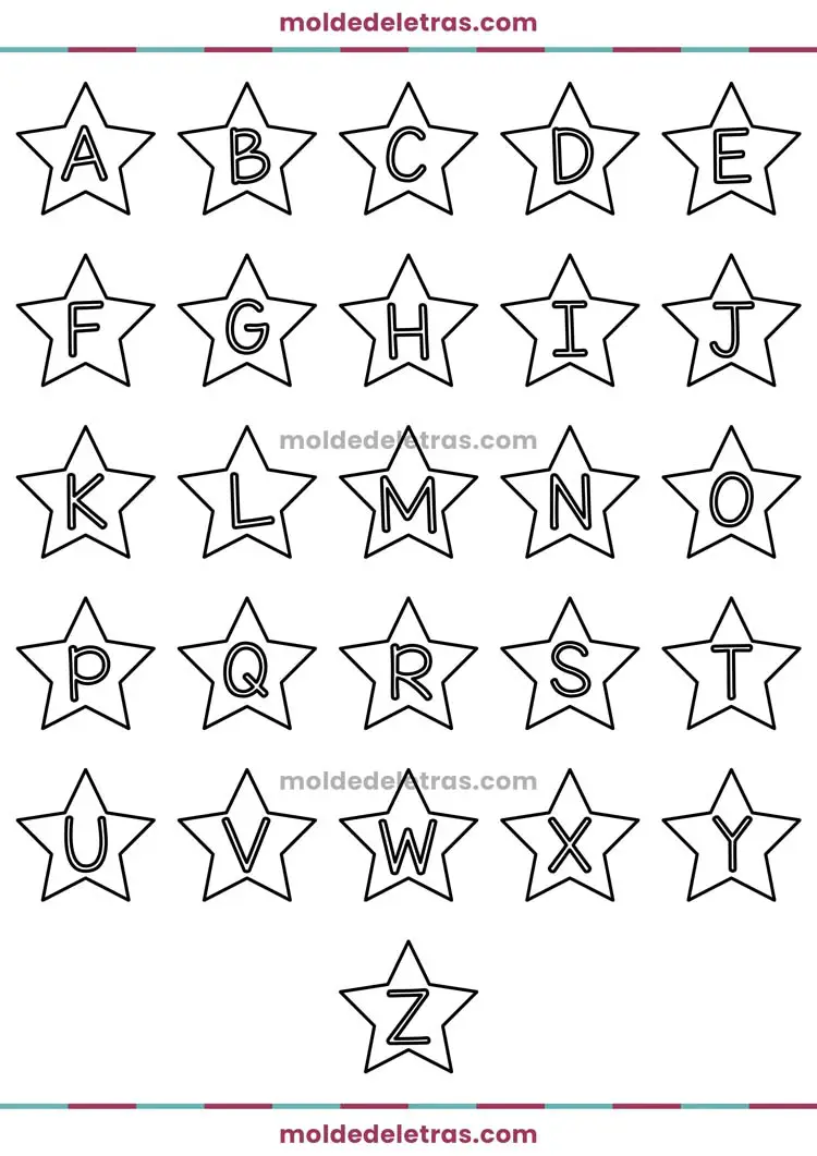 Molde de Letras de Estrelas - Maiúsculas em Tamanho Pequeno