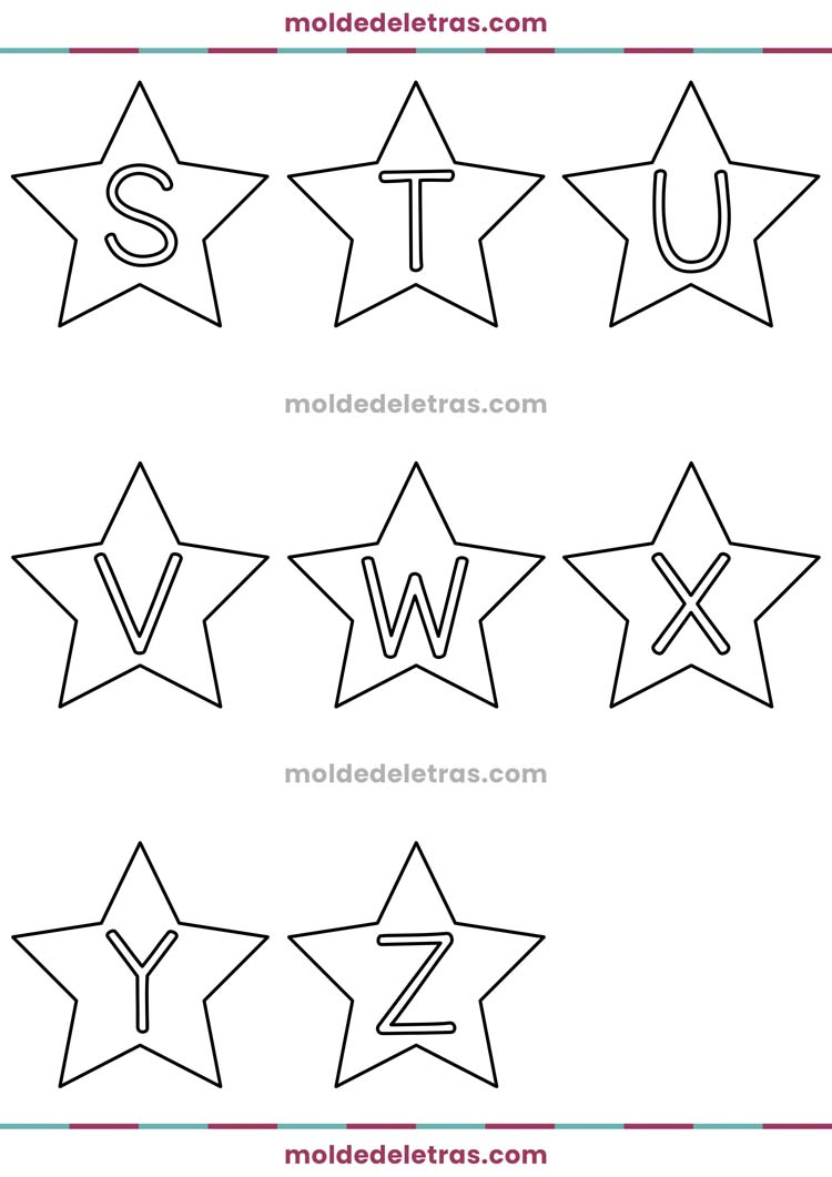 Molde de Letras de Estrelas - Maiúsculas em Tamanho Médio