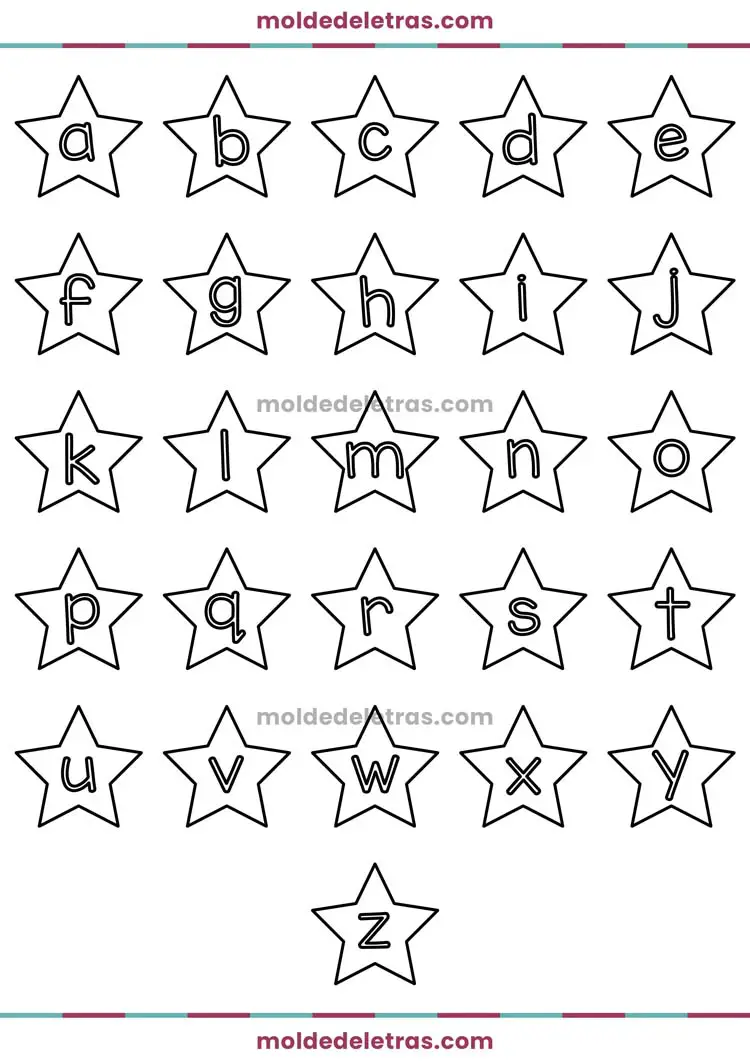 Molde de Letras de Estrelas - Minúsculas em Tamanho Pequeno