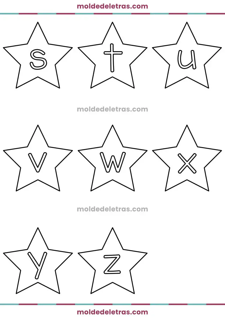 Molde de Letras de Estrelas - Minúsculas em Tamanho Médio
