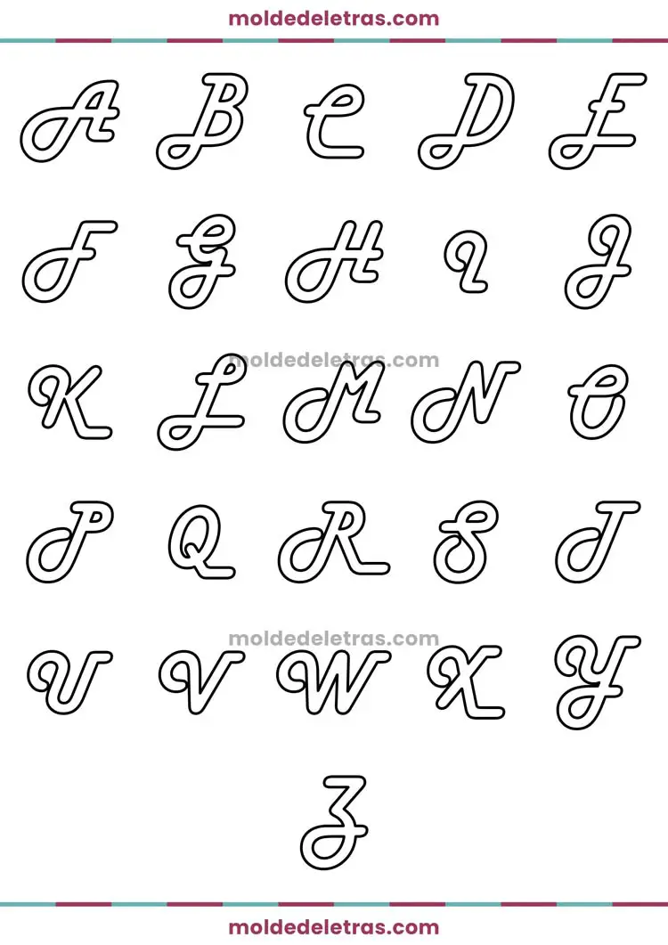 Molde de Letras Cursivas Harlow Solid Italic - Maiúsculas em Tamanho Pequeno