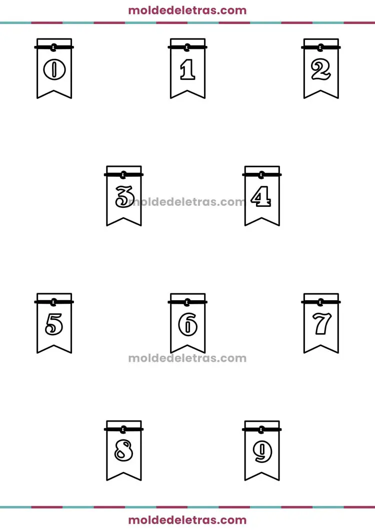 Molde de Números com Bandeirinhas - Tamanho Pequeno